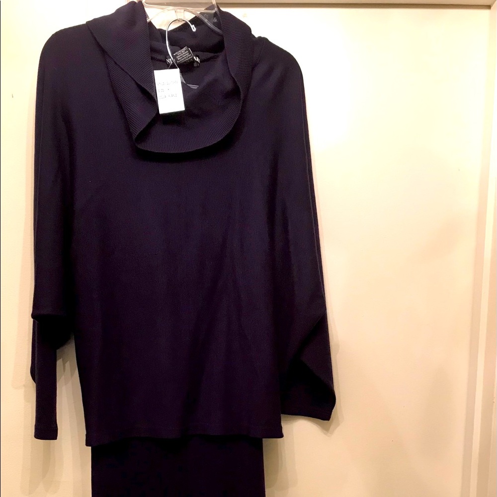 New 2-piece Nina Leonard deep purple, knit-like pantset.Tunic has cowl neckline.